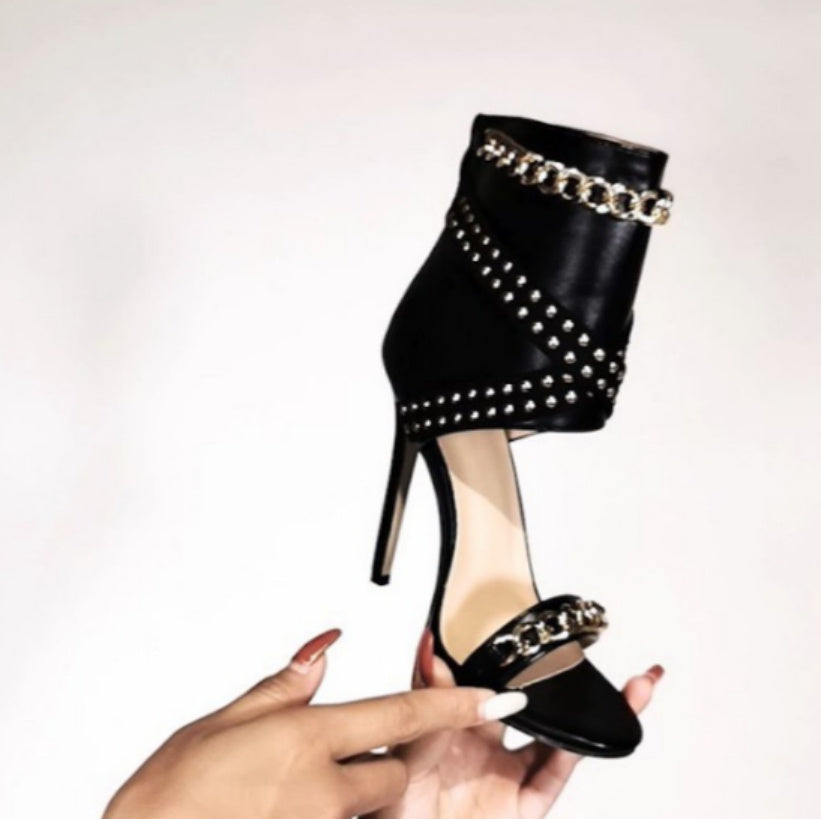 Women's Open-toe High-heeled Sandals With Iron Chain