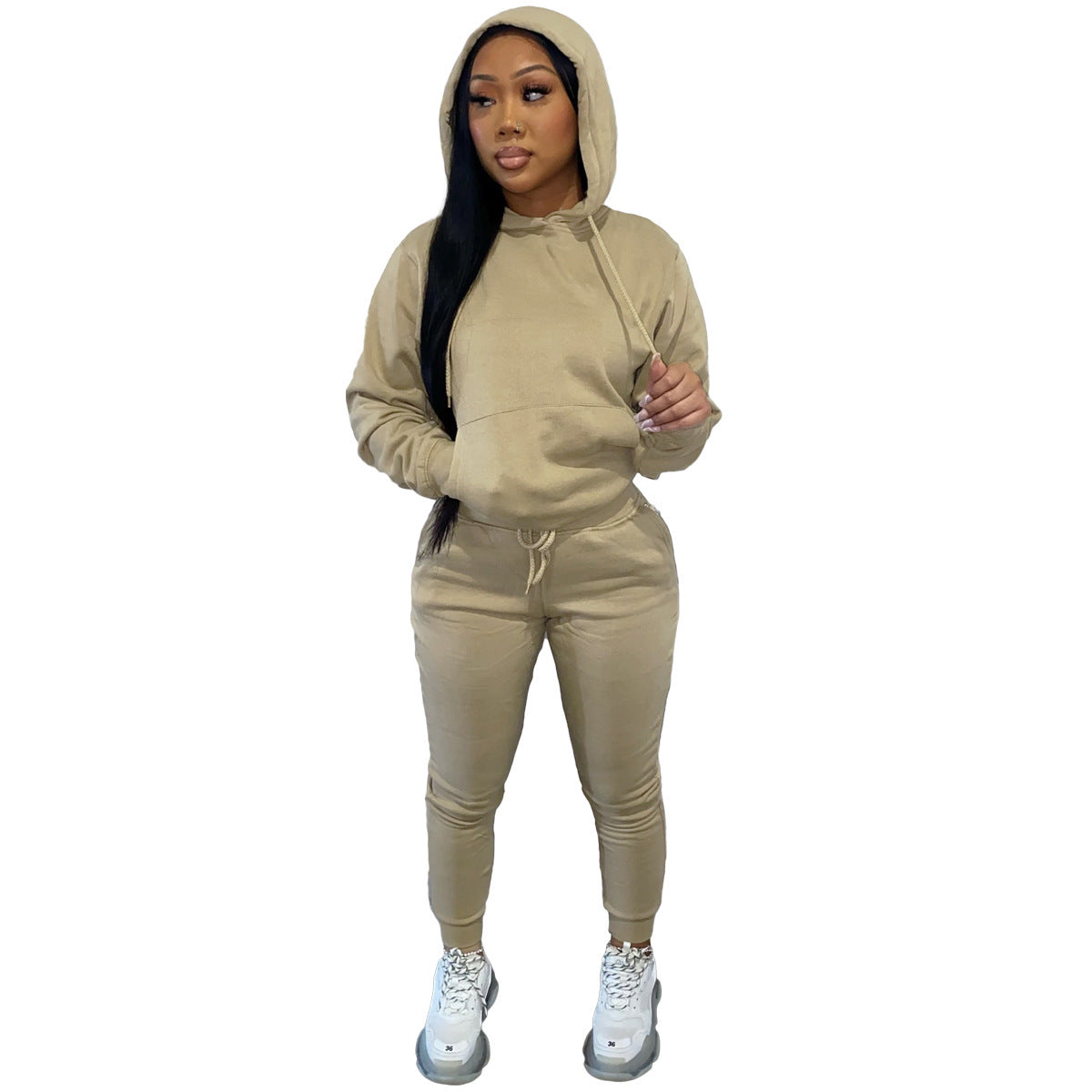 Autumn And Winter Plus Fleece Hooded Sweater Two-piece Casual Sports Suit Women