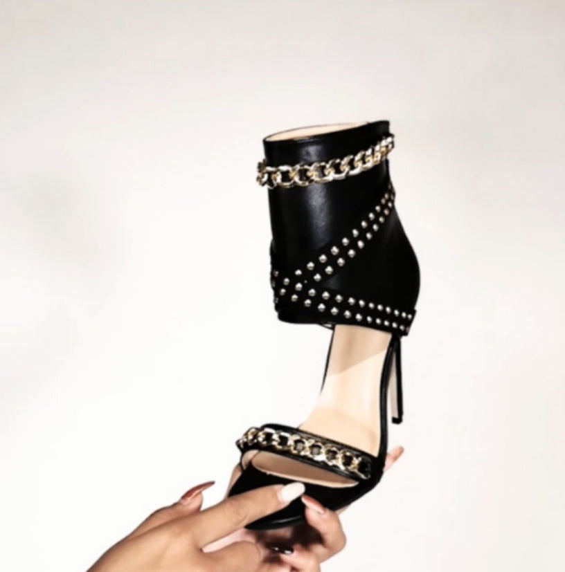 Women's Open-toe High-heeled Sandals With Iron Chain