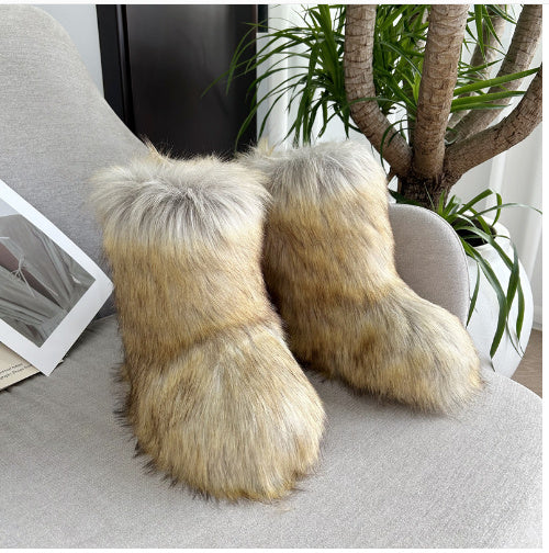 Winter Fur Boots Fleece-lined Thick Snow Boots