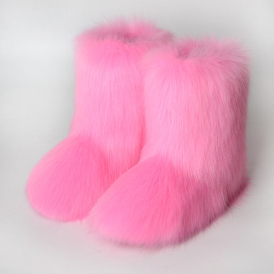 Women's Shoes Fox Fur Boots Fleece Anti-fur Snow Boots