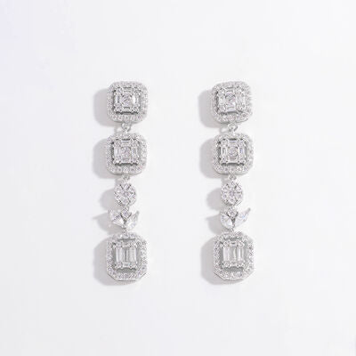 925 Sterling Silver Inlaid Zircon Geometric Dangle Earrings